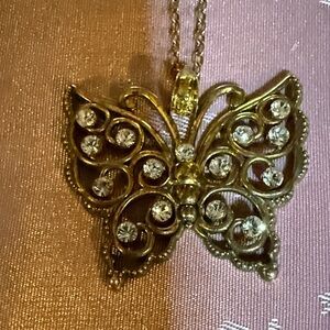 Elegant Gold sterling silver Butterfly Pendant Necklace